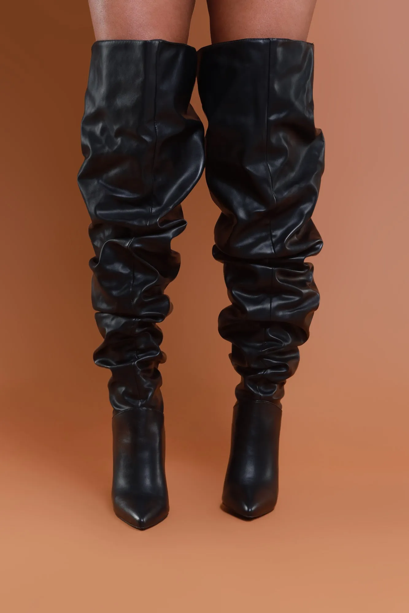 It's Giving Faux Leather Stiletto Boots - Black