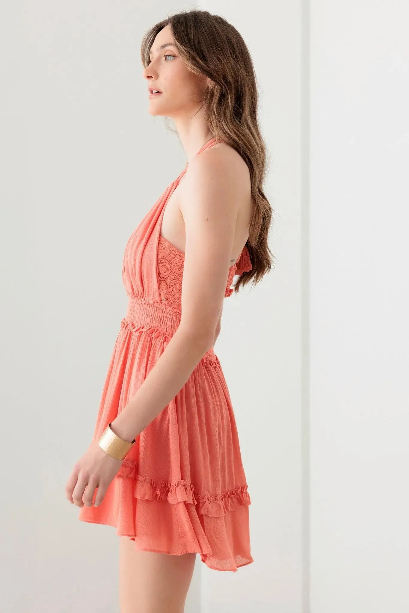 Lace open back Ruffle Tiered Dress