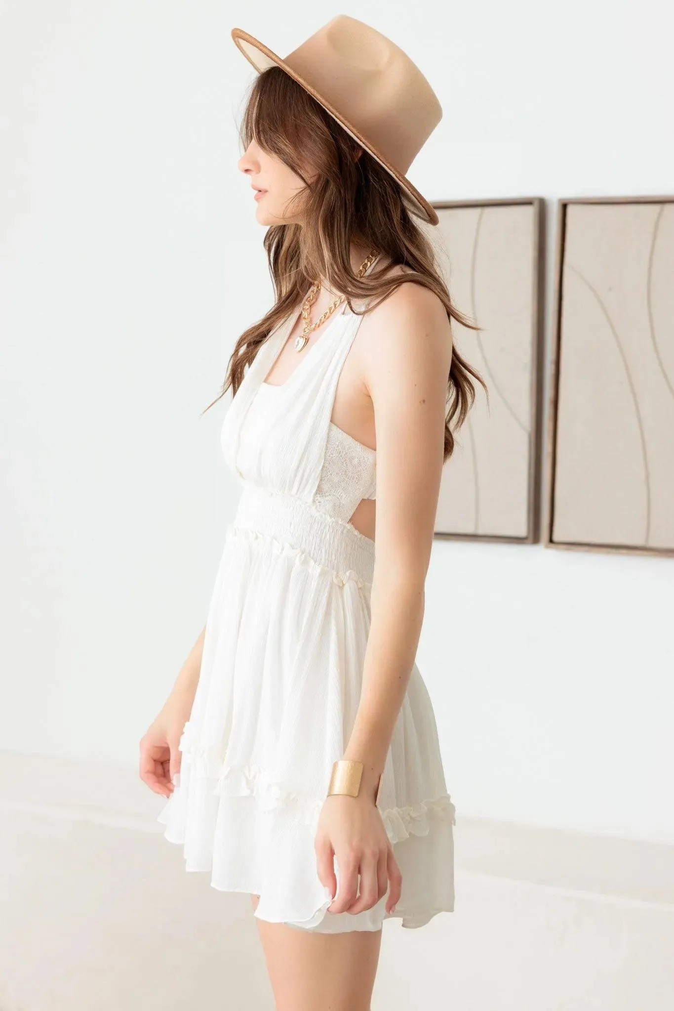 Lace open back Ruffle Tiered Dress