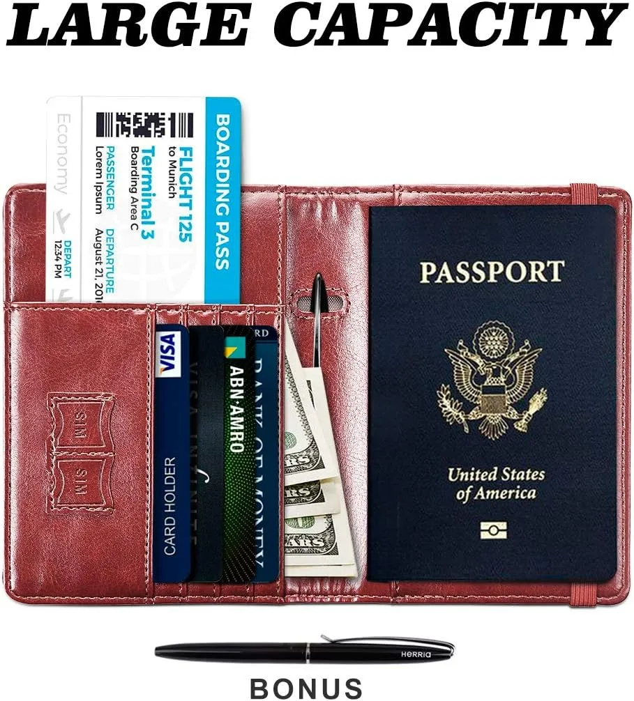 Leather Passport Holder Cover Case and  RFID Blocking Travel Wallet/Card Case for Women and Men