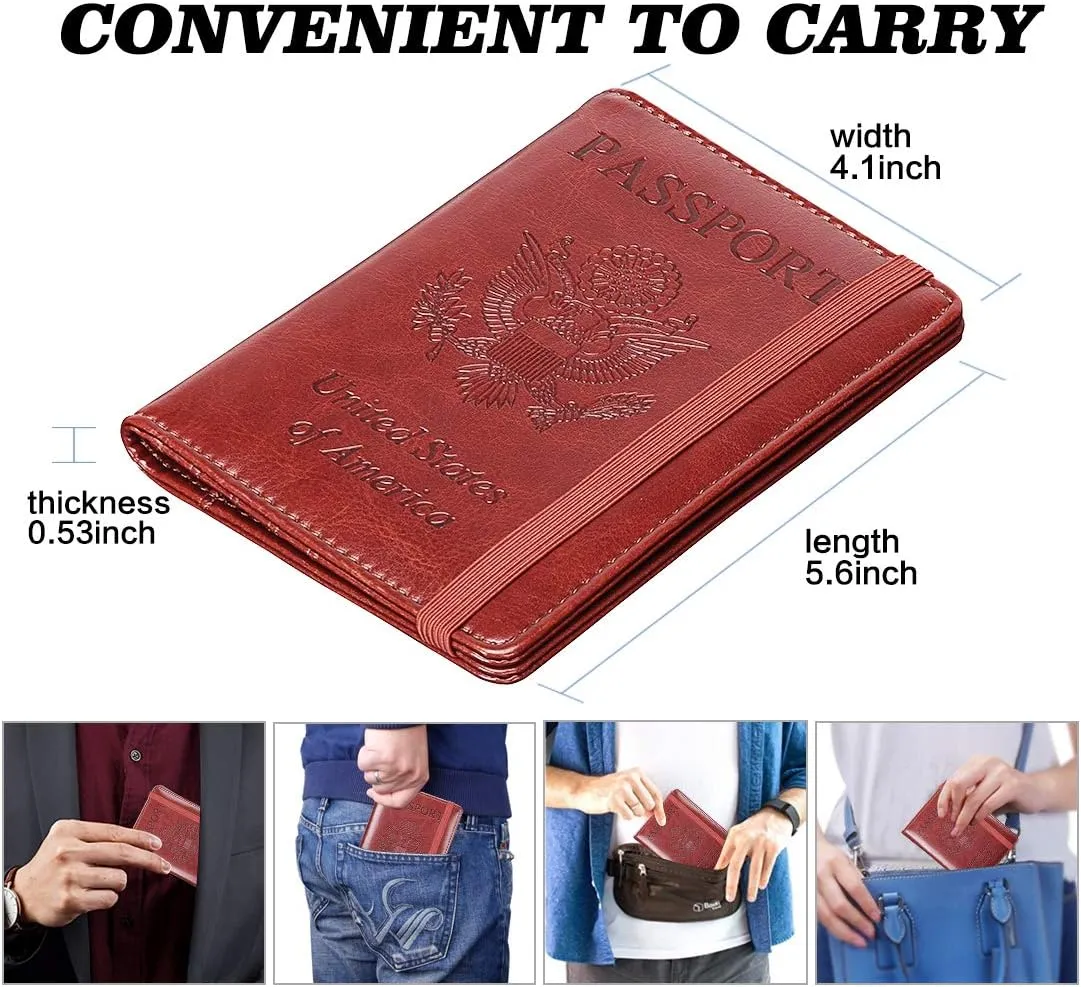 Leather Passport Holder Cover Case and  RFID Blocking Travel Wallet/Card Case for Women and Men