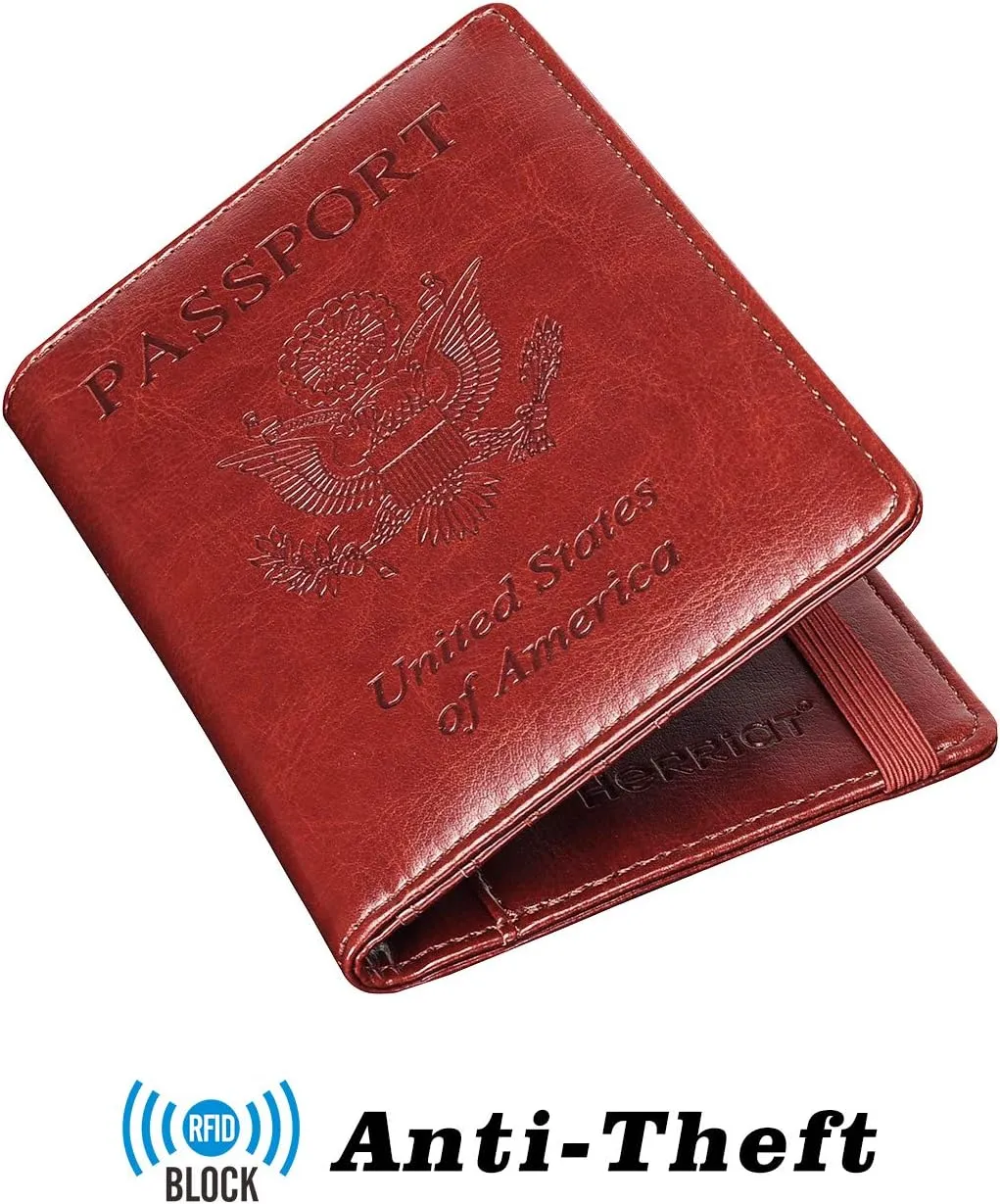 Leather Passport Holder Cover Case and  RFID Blocking Travel Wallet/Card Case for Women and Men