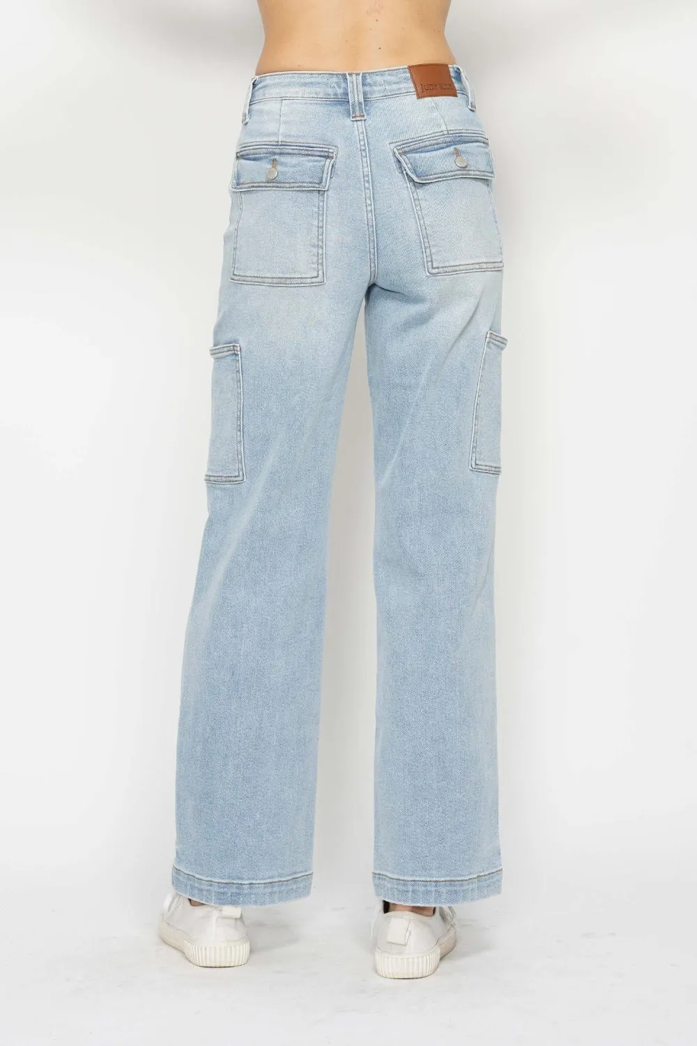 Light Denim High Waist Straight Cargo Jeans