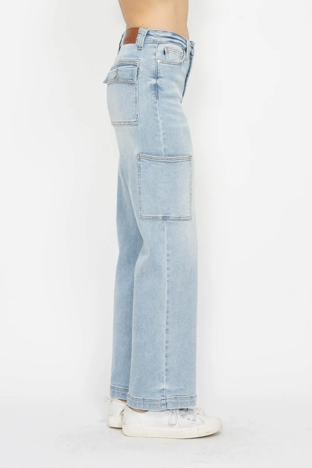 Light Denim High Waist Straight Cargo Jeans