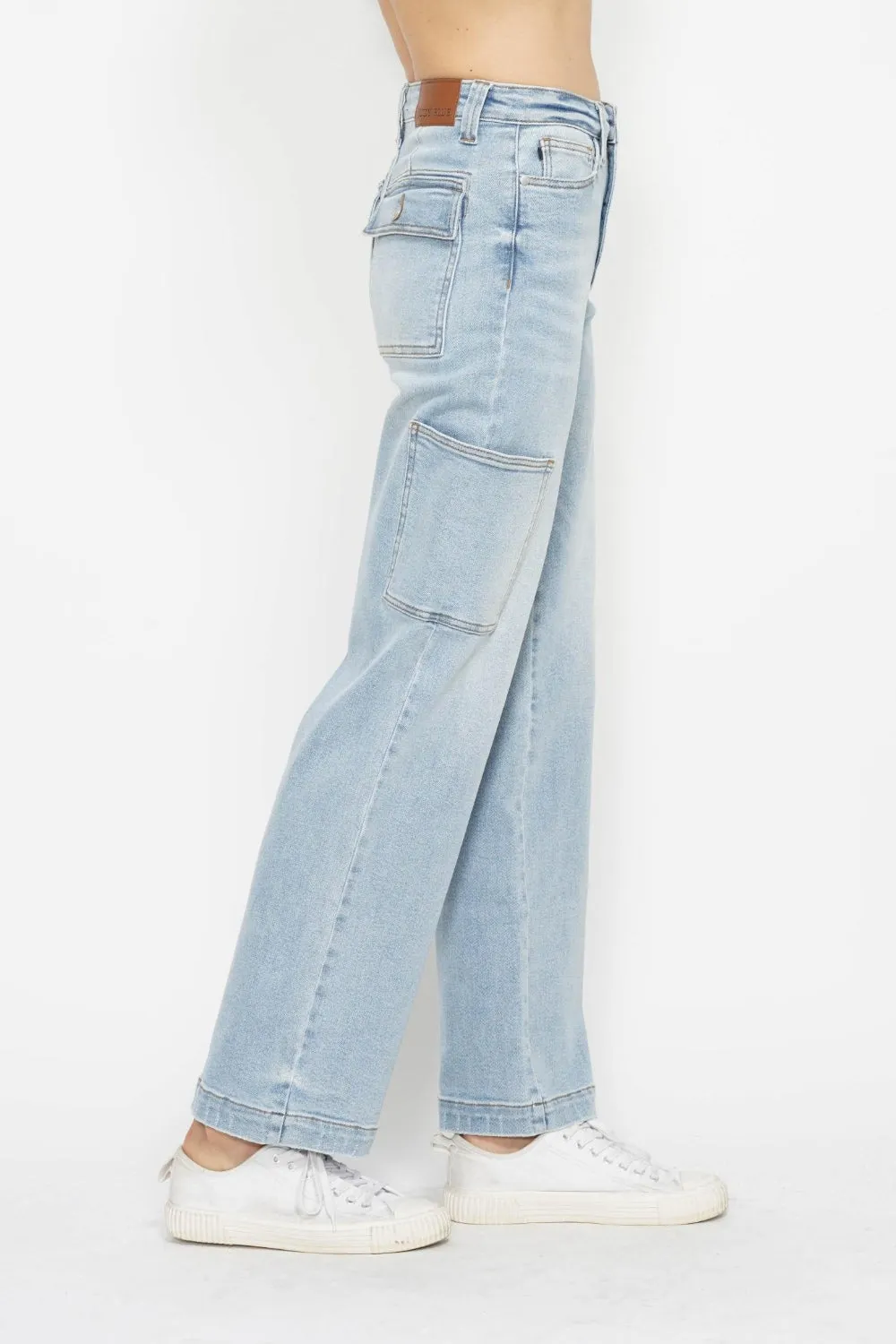 Light Denim High Waist Straight Cargo Jeans