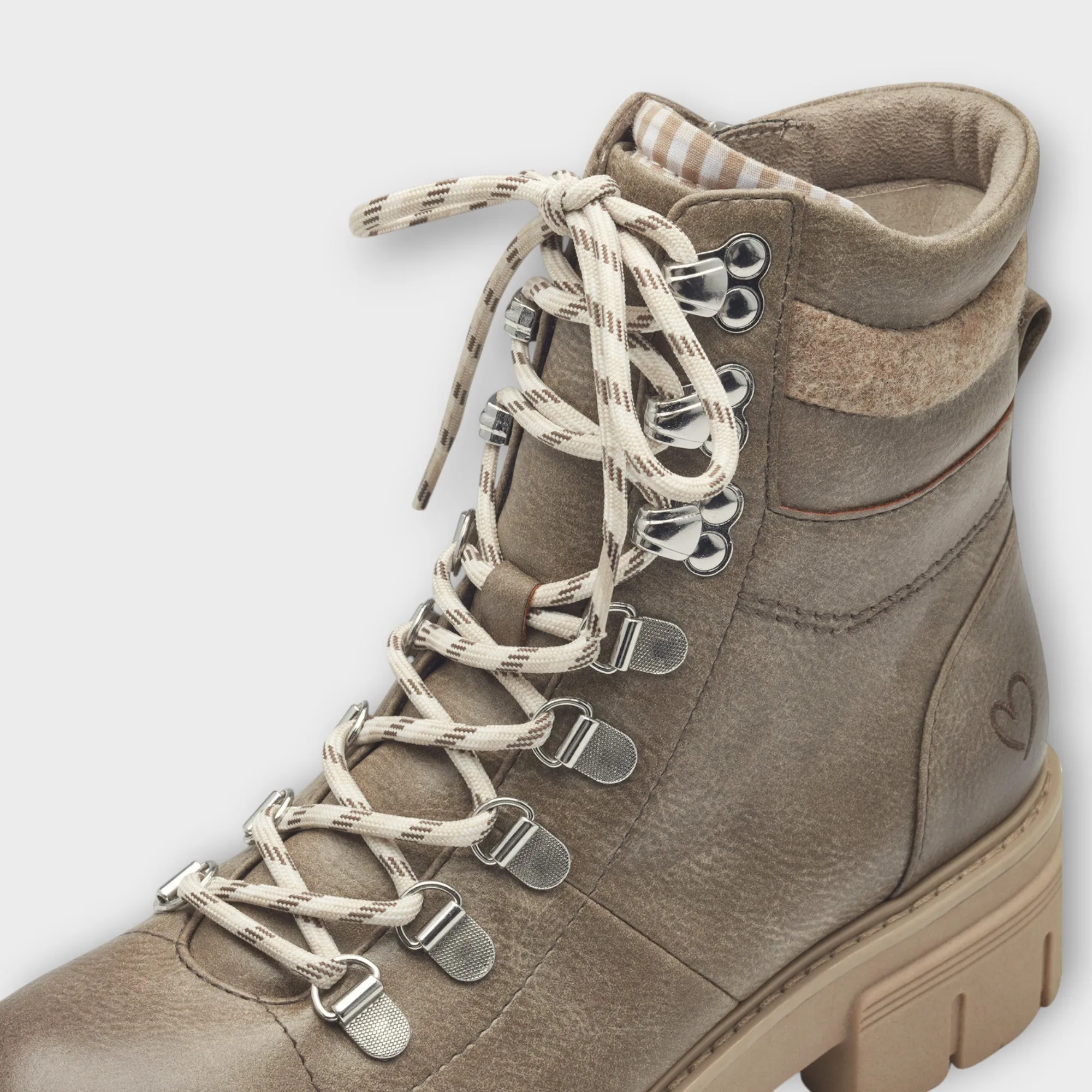 Marco Tozzi F-Width Grey Ankle Boots with Block Heel and Light-Coloured Laces