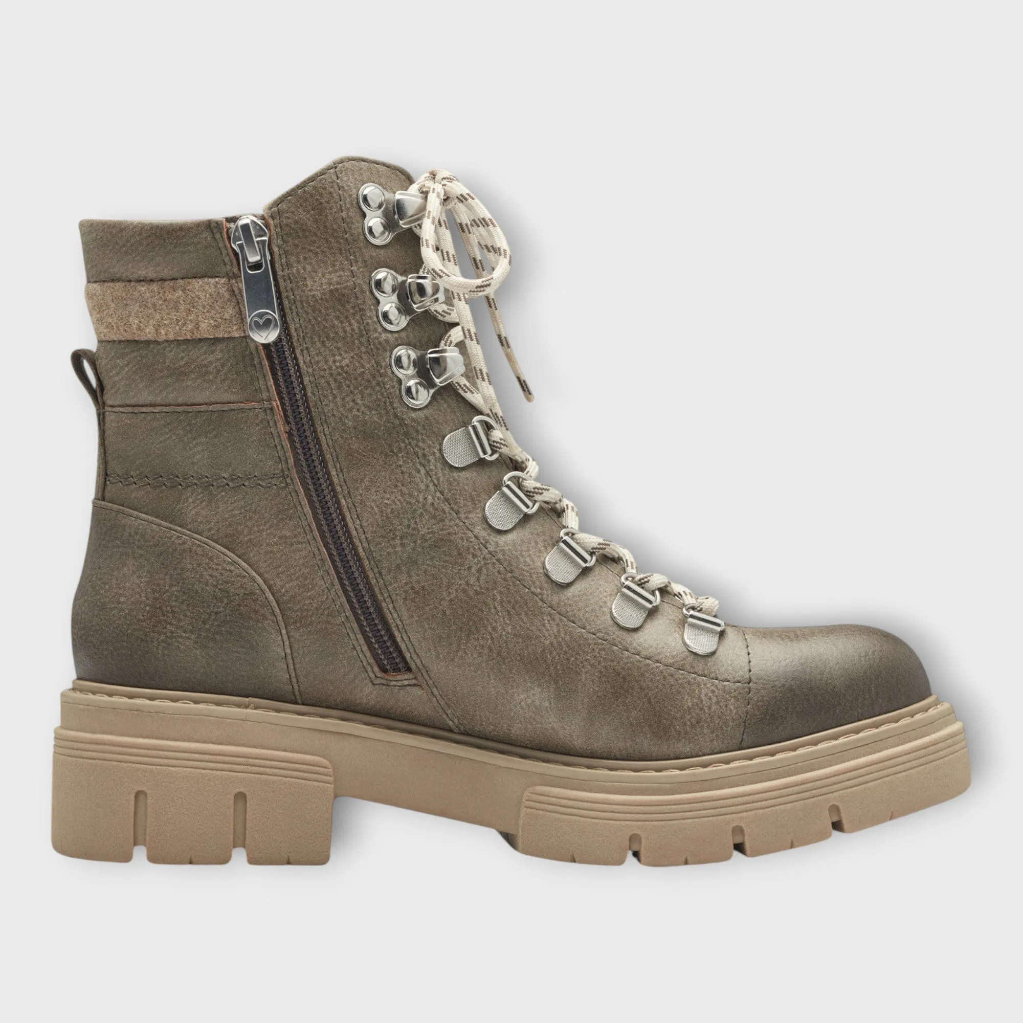 Marco Tozzi F-Width Grey Ankle Boots with Block Heel and Light-Coloured Laces