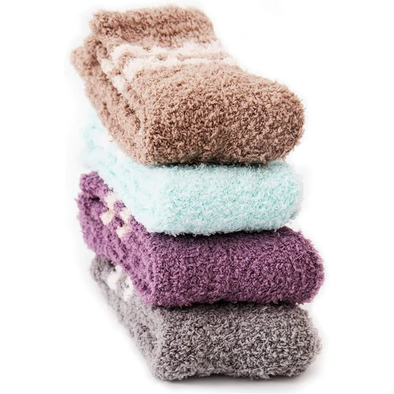Pack Of 4 Socks for Women, Warm Soft Fluffy Socks Thick Cozy Plush Sock Winter Christmas Socks for Women