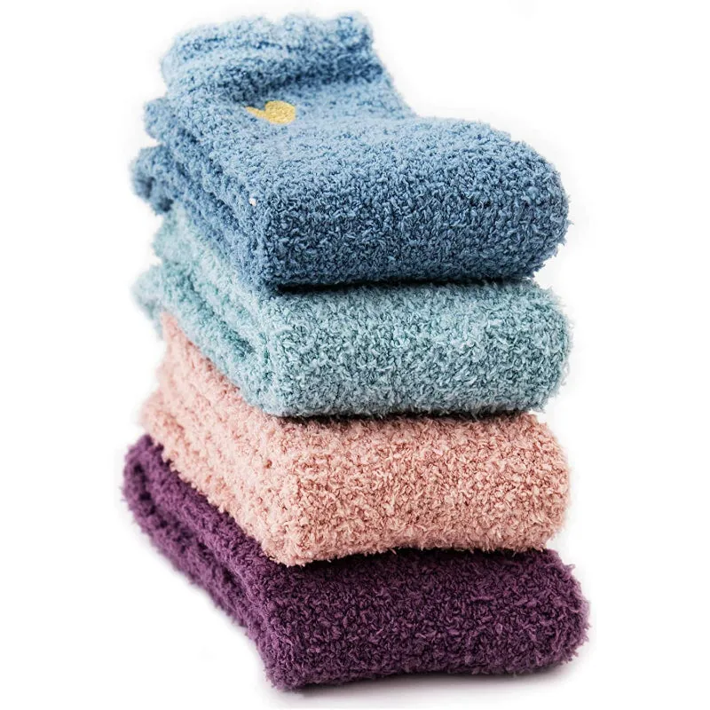 Pack Of 4 Socks for Women, Warm Soft Fluffy Socks Thick Cozy Plush Sock Winter Christmas Socks for Women