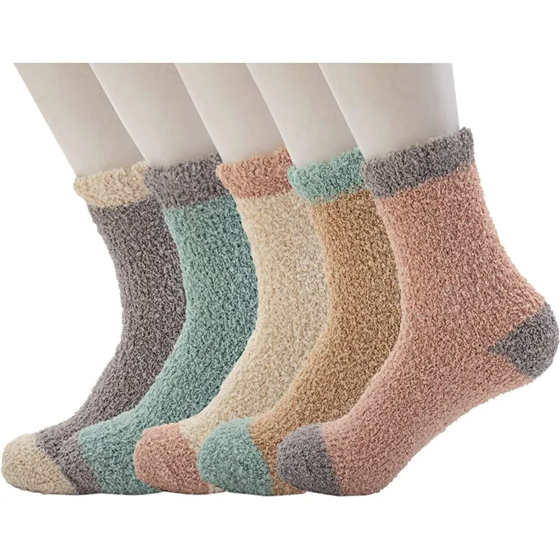 Pack Of 5 Socks for Women, Warm Soft Fluffy Socks Thick Cozy Plush Sock Winter Christmas Socks for Women
