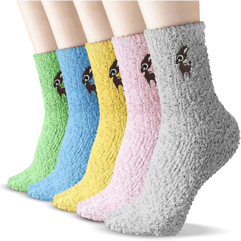 Pack Of 5 Socks for Women, Warm Soft Fluffy Socks Thick Cozy Plush Sock Winter Christmas Socks for Women