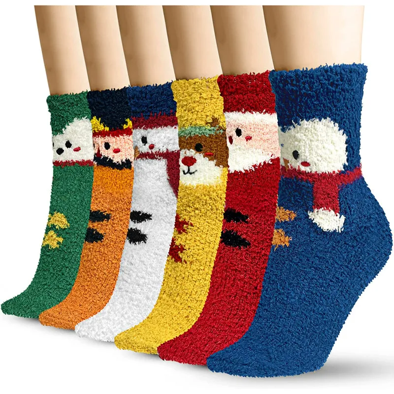 Pack Of 6 Socks for Women, Warm Soft Fluffy Socks Thick Cozy Plush Sock Winter Christmas Socks for Women