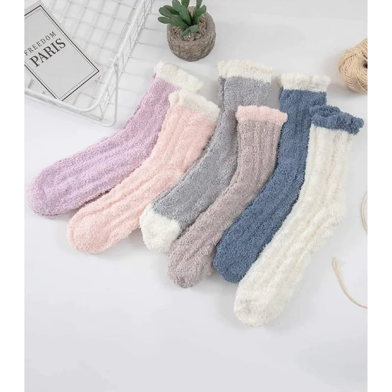 Pack Of 6 Socks for Women, Warm Soft Fluffy Socks Thick Cozy Plush Sock Winter Christmas Socks for Women