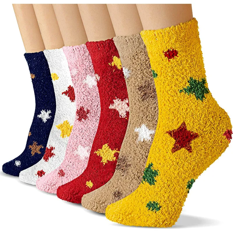 Pack Of 6 Socks for Women, Warm Soft Fluffy Socks Thick Cozy Plush Sock Winter Christmas Socks for Women