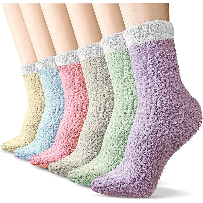 Pack Of 6 Socks for Women, Warm Soft Fluffy Socks Thick Cozy Plush Sock Winter Christmas Socks for Women