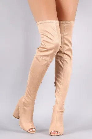 Peep Toe Round Heeled Over-The-Knee Suede Boots