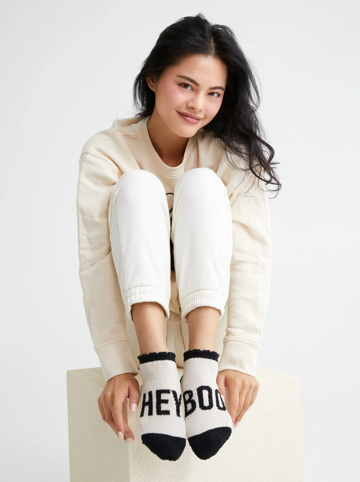 "Hey Boo" Home Socks | Taupe
