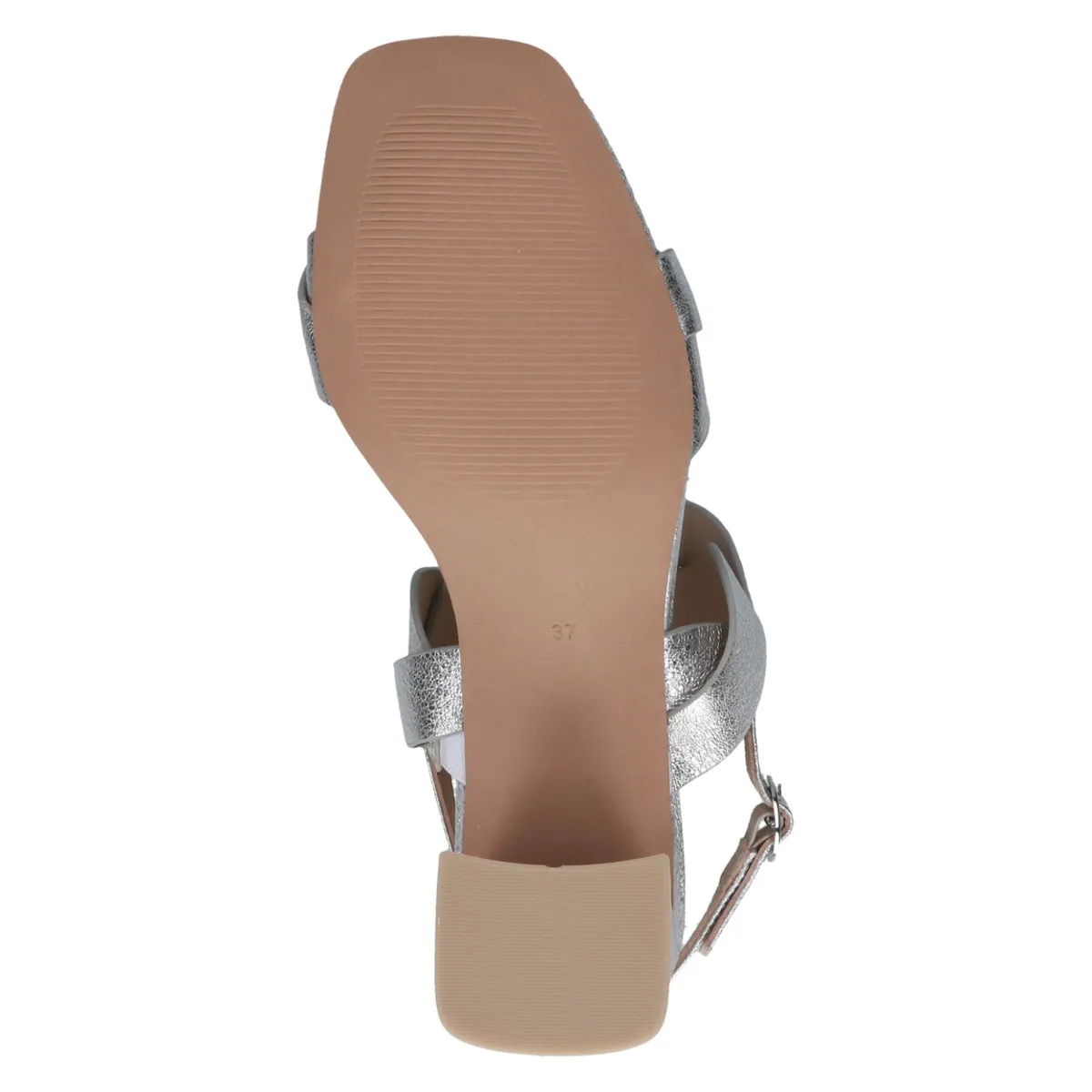 Silver Metallic Block Heel Sandal with Bow Detail