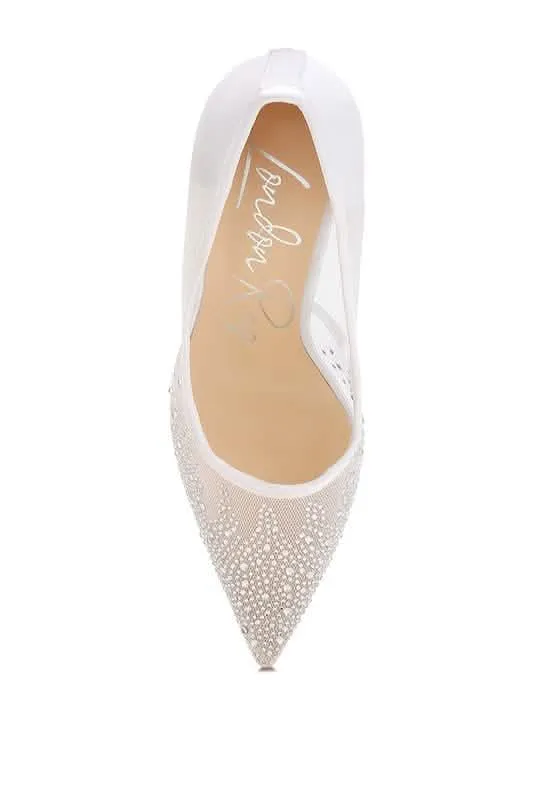 Sparkling Rhinestone-Studded Mesh Stiletto Pumps