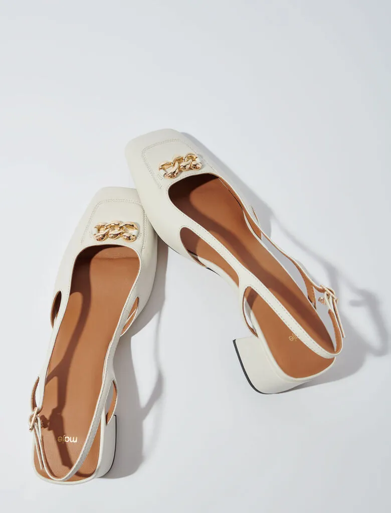 Square-toe leather pumps