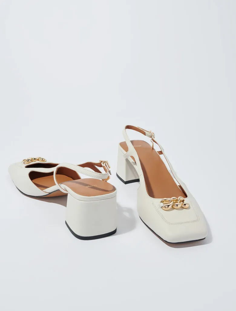 Square-toe leather pumps