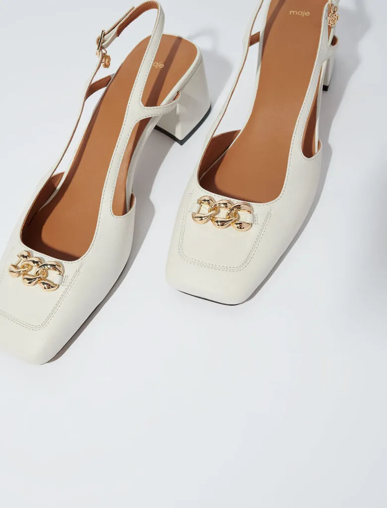 Square-toe leather pumps