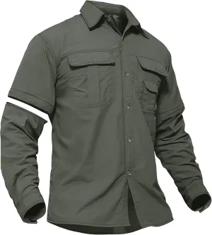 TACVASEN Men's Convertible Long Sleeve Fishing Shirts Quick Dry Button Up Tactical Shirts for Work Safari Hiking