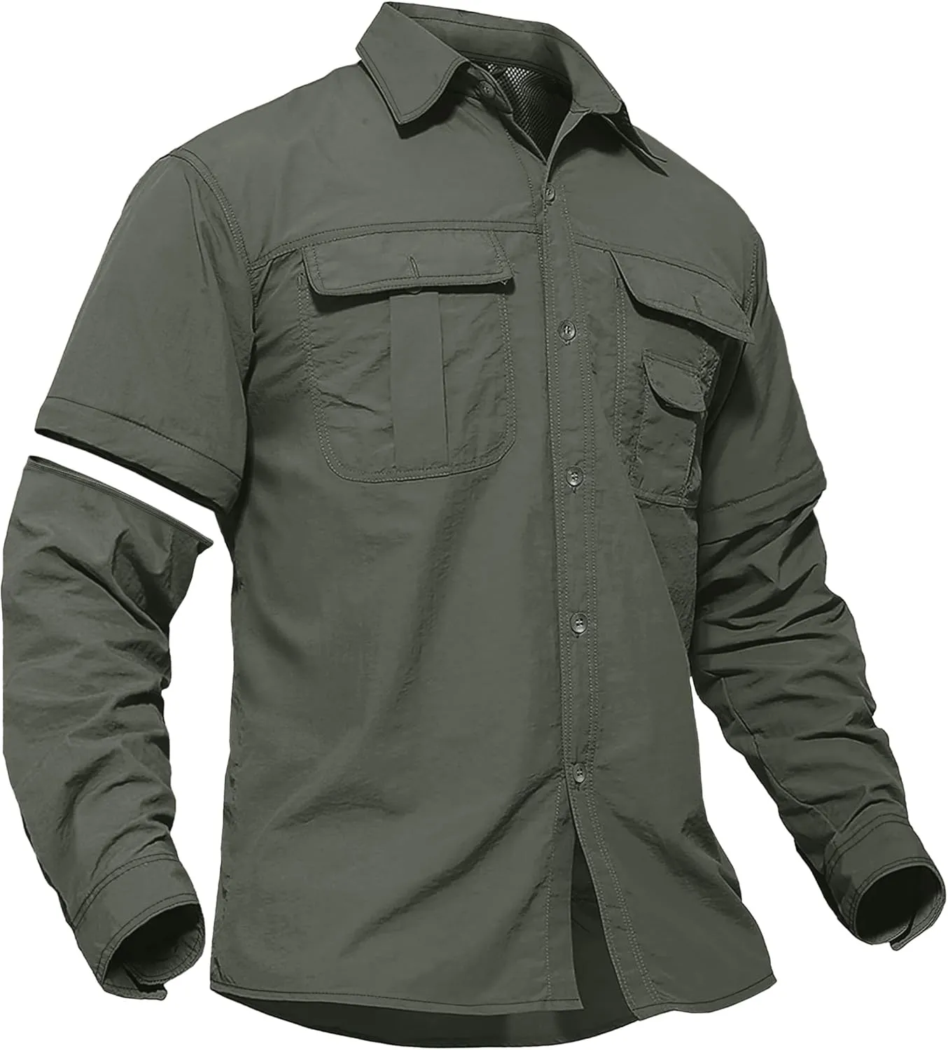 TACVASEN Men's Convertible Long Sleeve Fishing Shirts Quick Dry Button Up Tactical Shirts for Work Safari Hiking