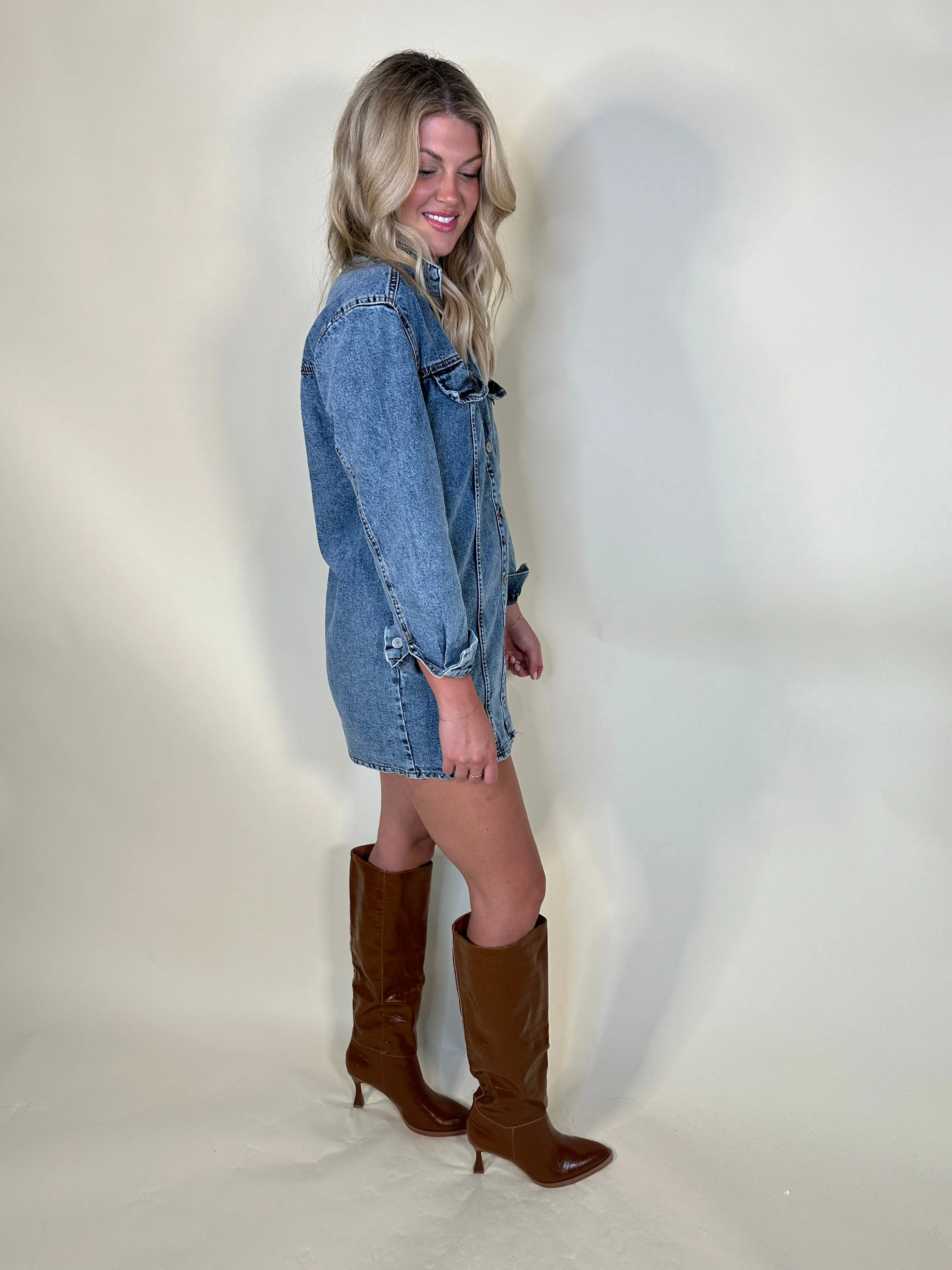 The Avery Denim Button-Down Shirt Dress