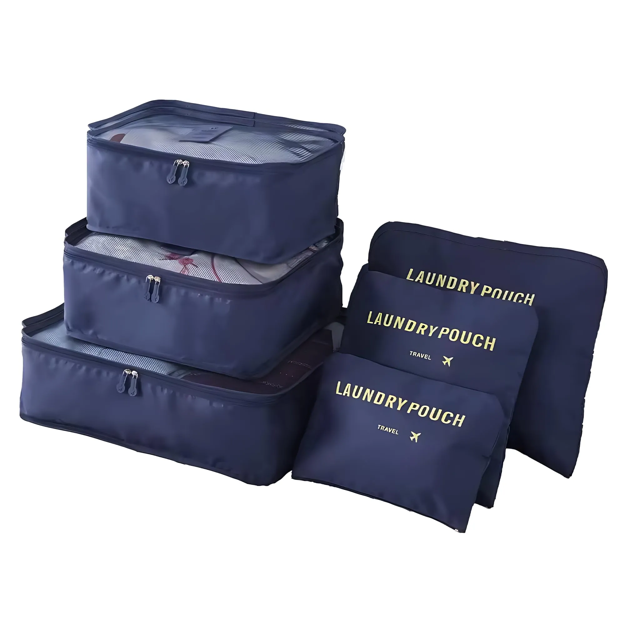 UMAI 6-piece Vacuum-Compressed Travel Organizer   Pouch Packing Cubes |Cosmetics/Laundry/Socks/Shoes Organizer Pouch| Waterproof, Lightweight, Foldable Storage Bag | Navy