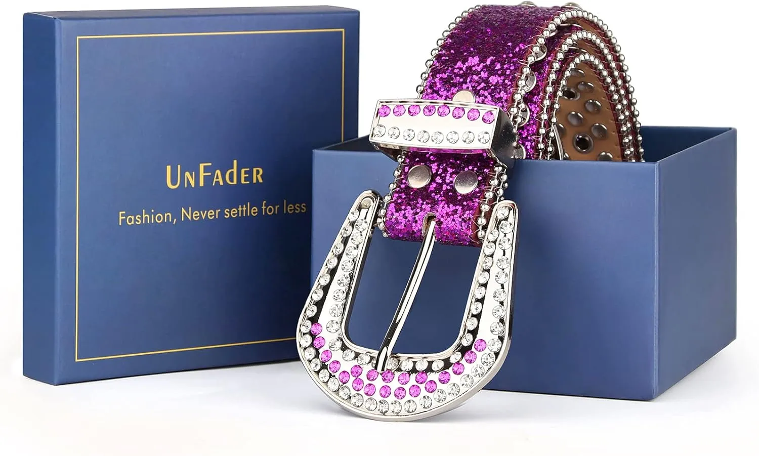 UnFader Womens Men Rhinestone Western Belts Bling Cowgirl Designer Diamond Studded Belts for Jeans