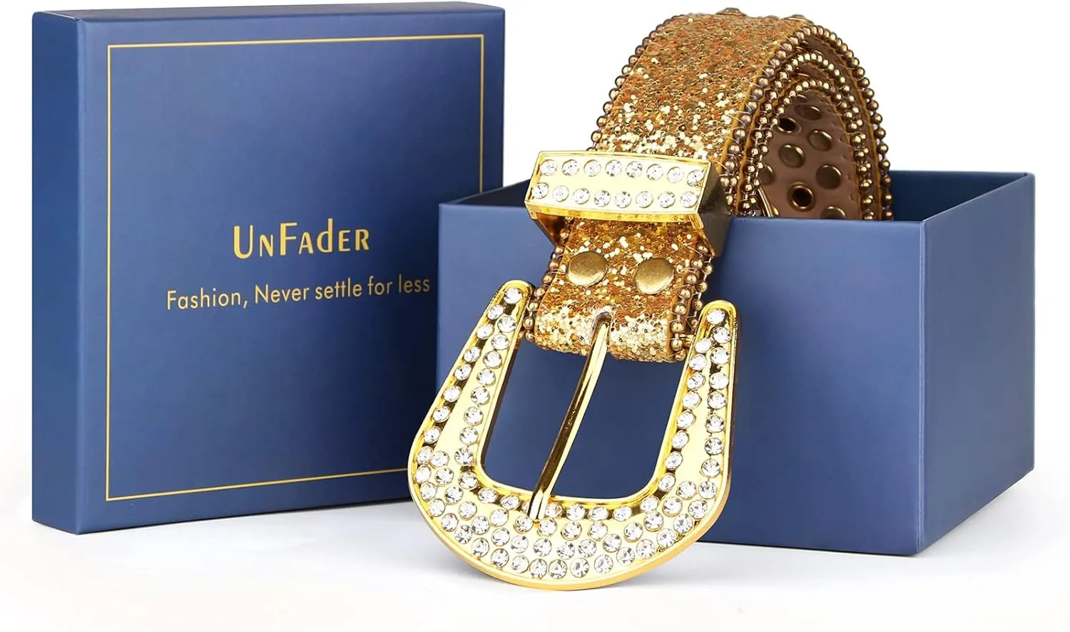 UnFader Womens Men Rhinestone Western Belts Bling Cowgirl Designer Diamond Studded Belts for Jeans