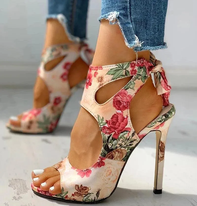 Womens Ankle Strap Peep Toe High Heel Shoes
