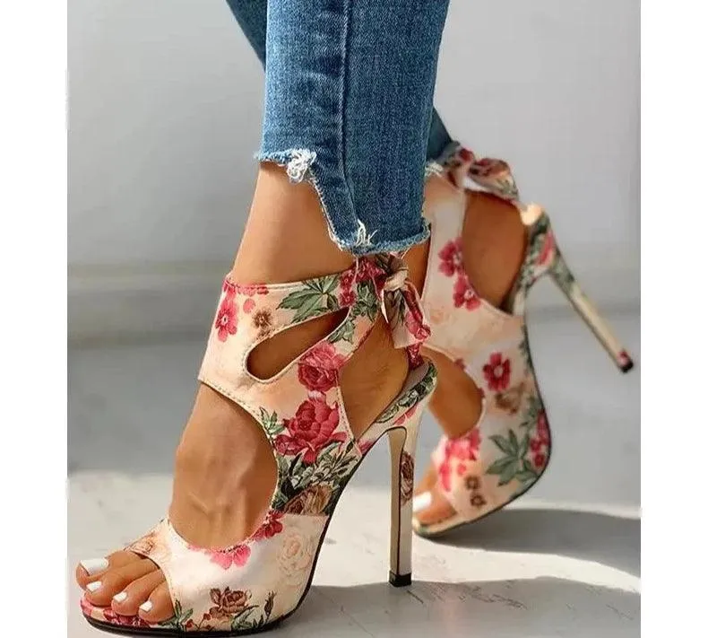 Womens Ankle Strap Peep Toe High Heel Shoes