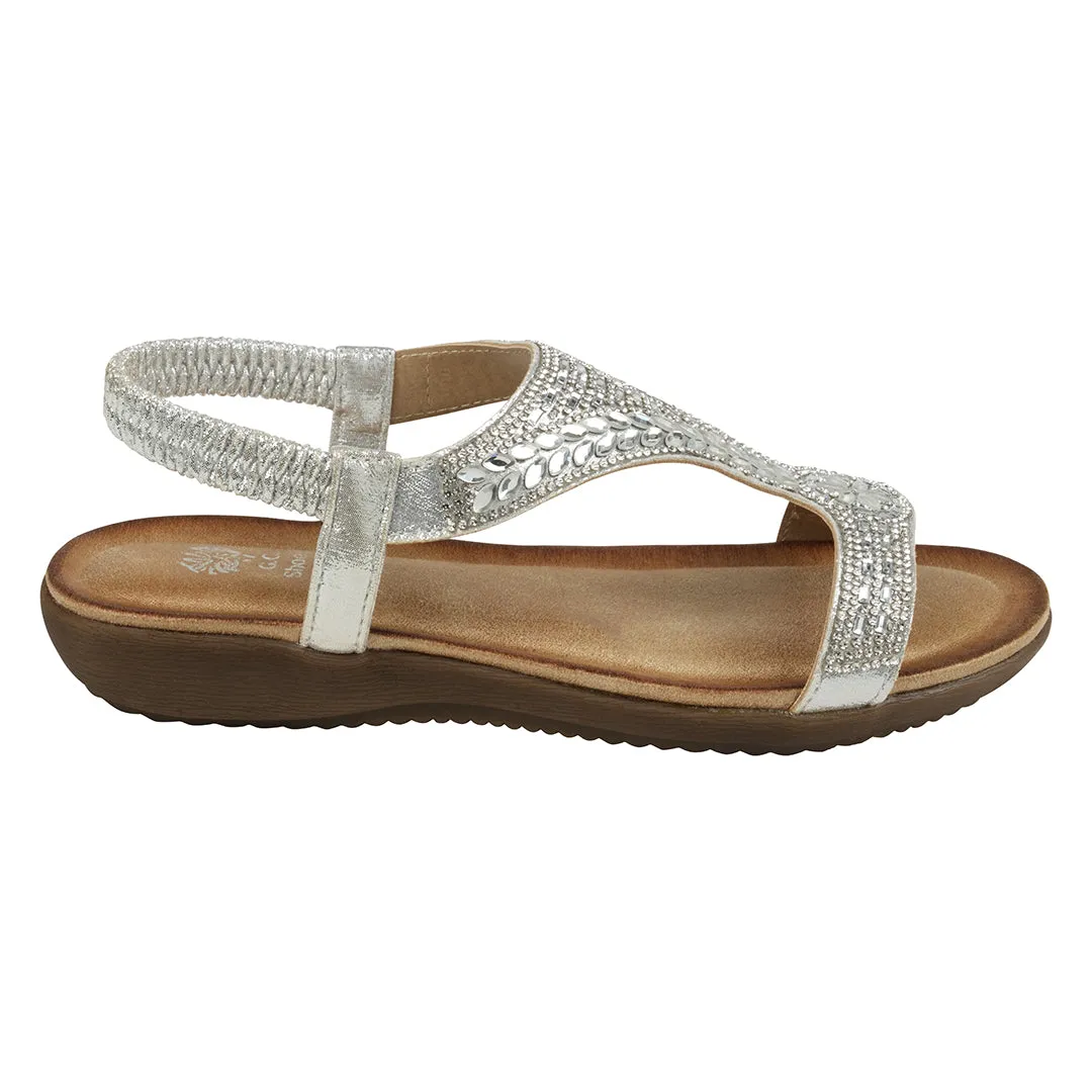 Wynn Silver Embellished Slingback Flat Sandals