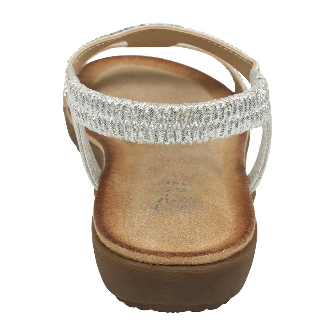 Wynn Silver Embellished Slingback Flat Sandals