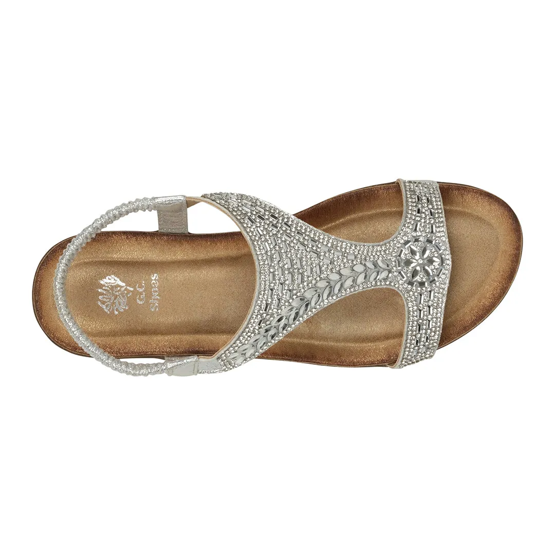 Wynn Silver Embellished Slingback Flat Sandals