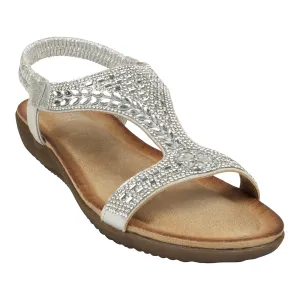 Wynn Silver Embellished Slingback Flat Sandals