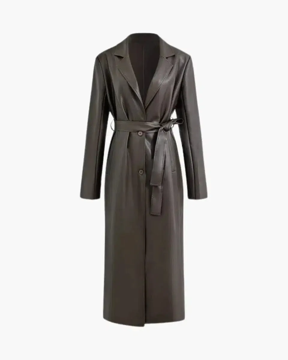 Zoe – Adjustable waist belt – Faux leather coat