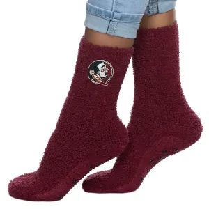 ZooZatz Women's Seminole Logo Fuzzy Crew Slipper Sock - Garnet