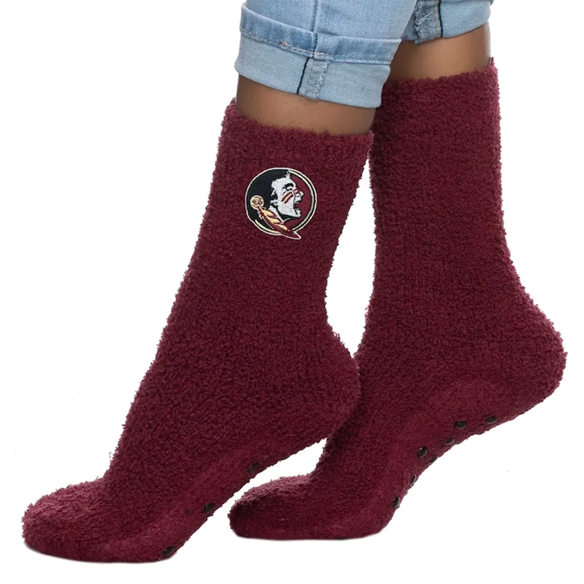 ZooZatz Women's Seminole Logo Fuzzy Crew Slipper Sock - Garnet